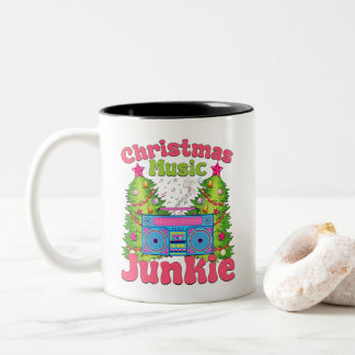 Christmas Music Junkie 80's Retro Cassette Player  Two-Tone Coffee Mug