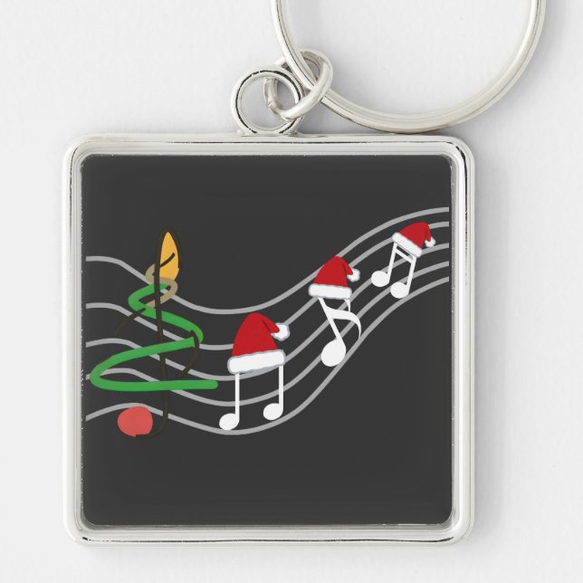 Christmas Music Notes Santa Hat Treble Clef  Keychain (Front)