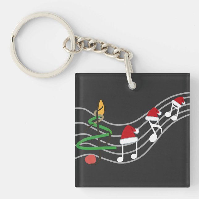Christmas Music Notes Santa Hat Treble Clef  Keychain (Front)