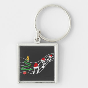 Christmas Music Notes Santa Hat Treble Clef  Keychain