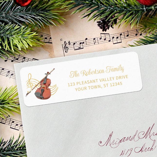 Christmas Music Violon Élégant Adresse de retour (Créateur téléchargé)