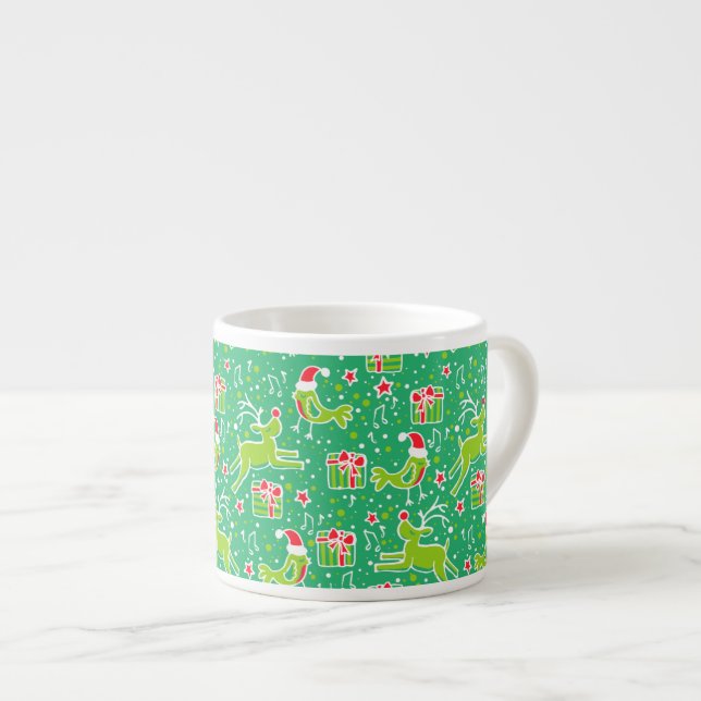Christmas musical birds and reindeer espresso mug (Front Right)