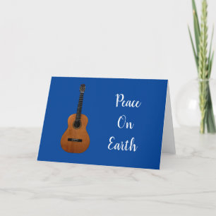 Christmas Musical Peace on Earth Guitar Blue  Holiday Card