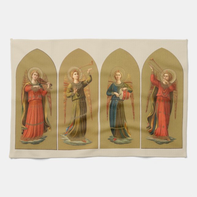 Christmas Musician Angels, Vintage Renaissance Kitchen Towel (Horizontal)