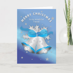 Christmas My Friend Silver and Blue Bells Car Card