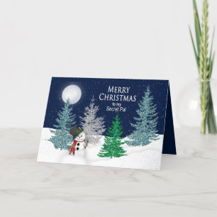 Christmas - My Secret Pal -Night Snow & Snowman Holiday Card