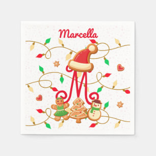 Christmas Name Monogram Custom Gingerbread Red Napkin