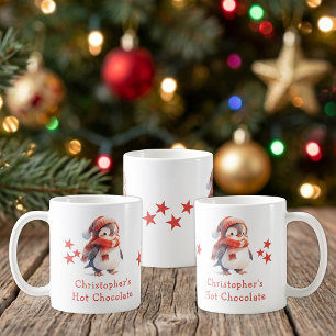 Christmas name penguin red hot chocolate mug