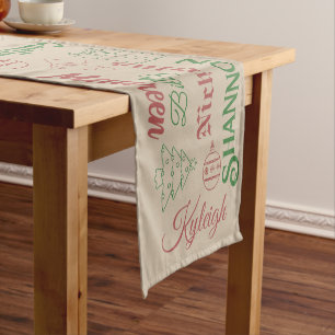 Christmas Names and Ornaments Short Table Runner