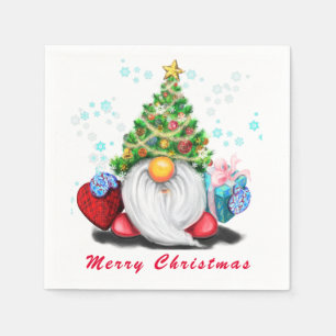 Christmas Napkins Gnome with Gifts 