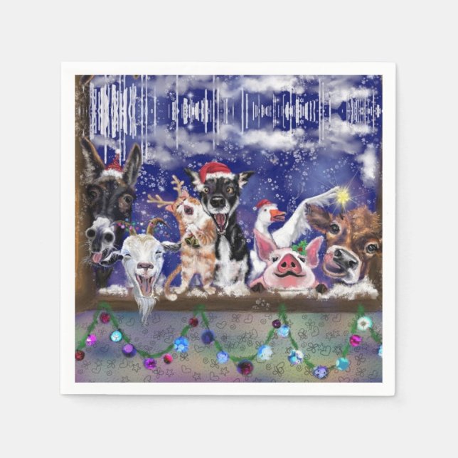 Christmas Napkins Happy Farm Animal Party (Front)