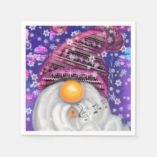 Christmas Napkins Happy Gnome In Purple Hat