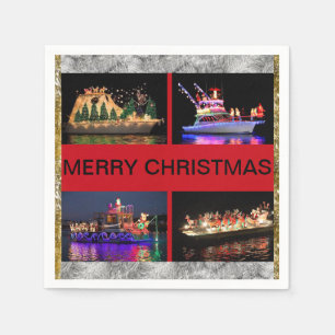 Christmas Napkins with colourful Christmas Boats