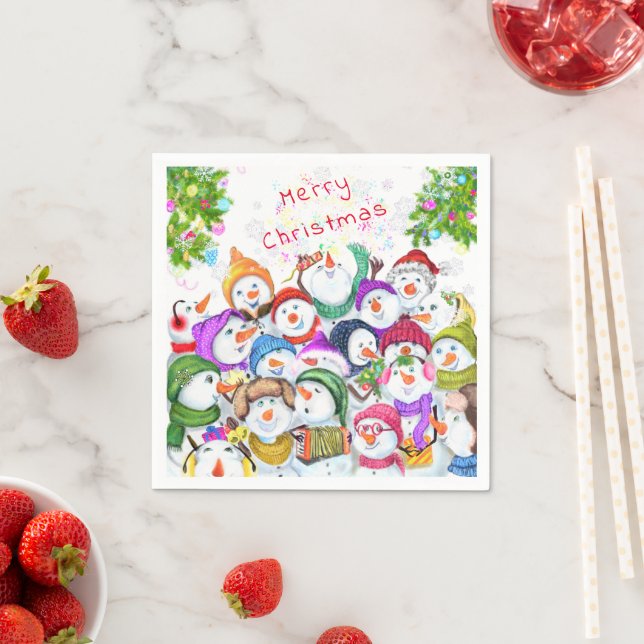 Christmas Napkins with Happy Snowmans Party (Insitu)