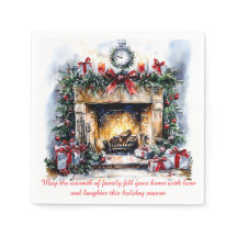 Christmas napkins with the image of a fireplace