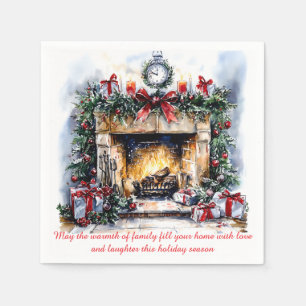 Christmas napkins with the image of a fireplace