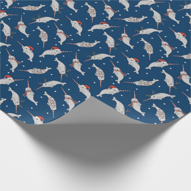 Christmas Narwhal navy Wrapping Paper (Corner)
