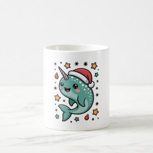 Christmas Narwhal Santa Hat Stars Ornament Sea Coffee Mug