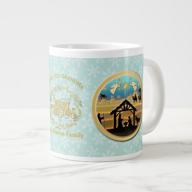 Christmas Nativity and Love You Grandma Large Coffee Mug (Front Right)