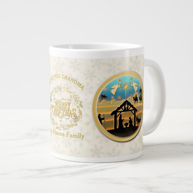 Christmas Nativity and Love You Grandma Large Coffee Mug (Front Right)