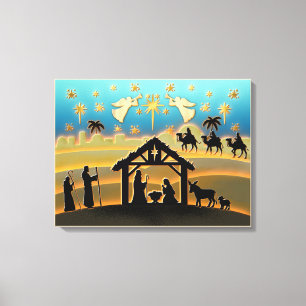 Christmas Nativity Baby Jesus in Manger Scene Canvas Print