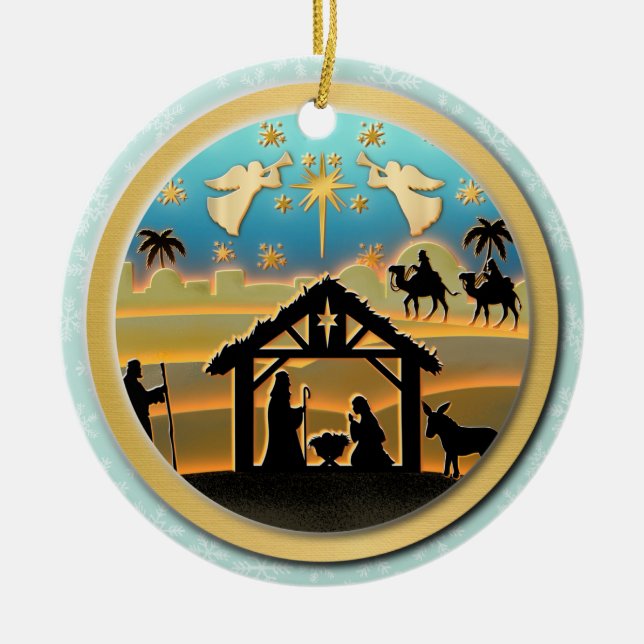 Christmas Nativity Baby Jesus in Manger Scene Ceramic Ornament (Front)