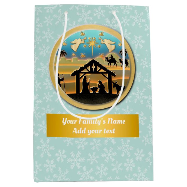 Christmas Nativity Baby Jesus in Manger Scene Medium Gift Bag (Front)