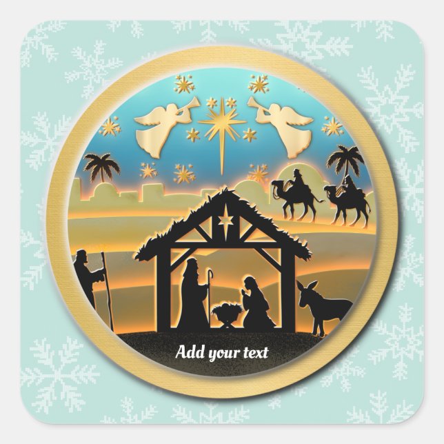 Christmas Nativity Baby Jesus in Manger Scene Square Sticker (Front)