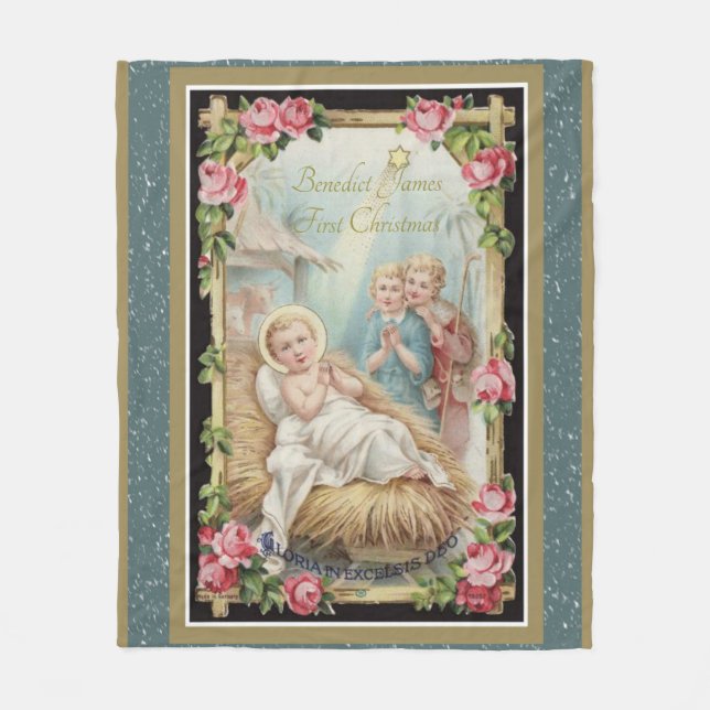 Christmas Nativity Baby Jesus Roses Fleece Blanket (Front)
