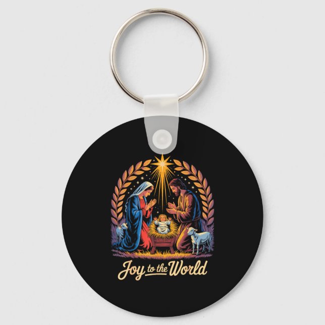 Christmas Nativity Christian Birth Of Jesus Joy To Keychain (Front)