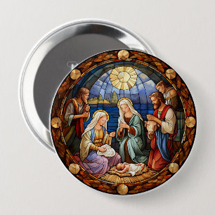 Christmas Nativity colourful illustration, 4 Inch Round Button