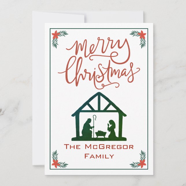 Christmas Nativity Family Name Holiday Card (Front)