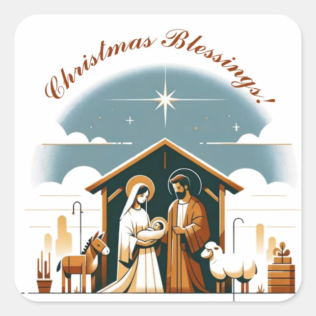 Christmas Nativity in Bethlehem Square Sticker (Front)