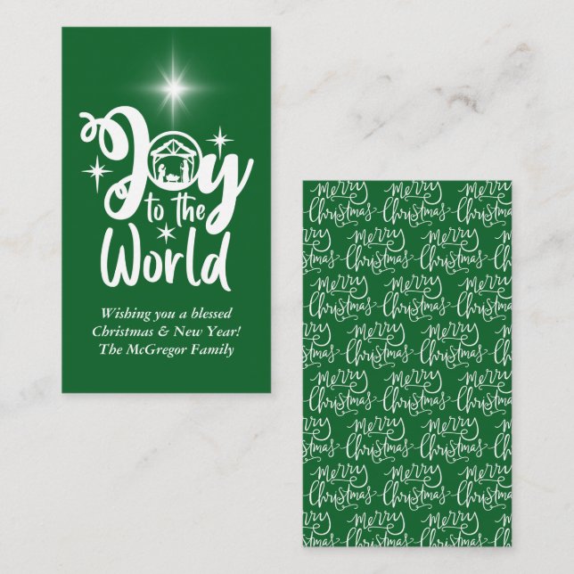 Christmas Nativity Joy Green & White Greeting Card (Front/Back)
