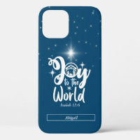 Christmas Nativity Joy to the World Blue & White