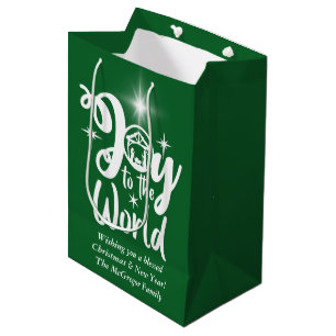 Christmas Nativity Joy to the World Green & White Medium Gift Bag