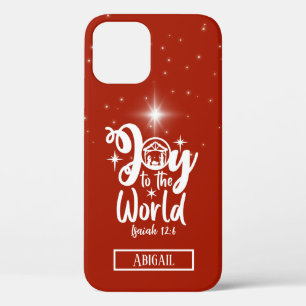 Christmas Nativity Joy to the World Red & White iPhone 12 Case