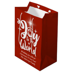 Christmas Nativity Joy to the World Red & White Medium Gift Bag