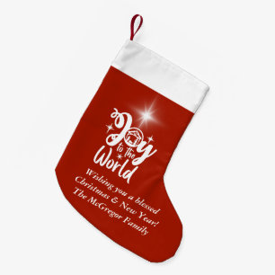 Christmas Nativity Joy to the World Red & White Small Christmas Stocking
