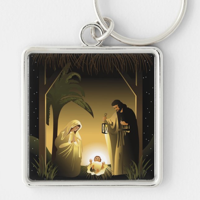 Christmas Nativity Mary, Joseph and Baby Jesus Keychain (Front)