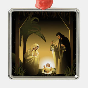 Christmas Nativity Mary, Joseph and Baby Jesus Metal Ornament