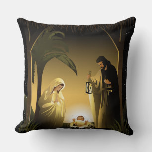 Christmas Nativity Mary, Joseph and Baby Jesus Throw Pillow