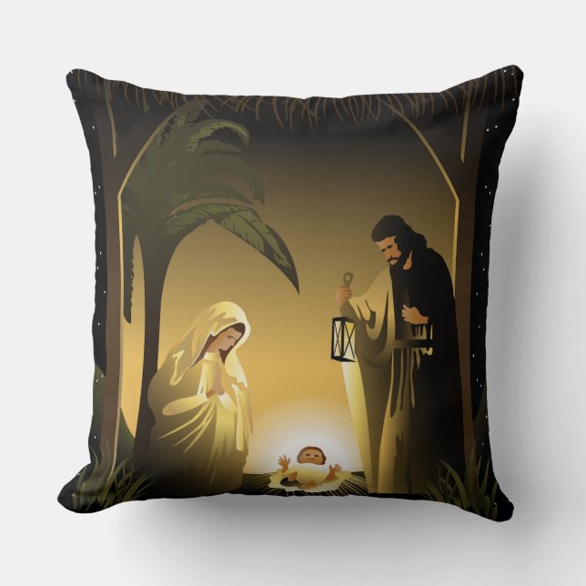 Christmas Nativity Mary, Joseph and Baby Jesus Throw Pillow (Front)