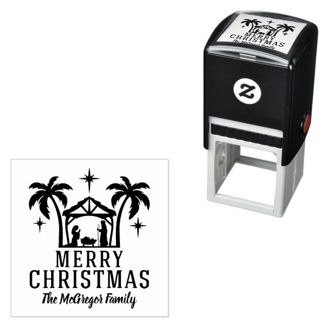 Christmas Nativity Merry Christmas Family Name Self-inking Stamp (In Situ)