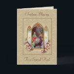 Christmas Nativity of Jesus Vintage Religious Holiday Card<br><div class="desc">This is a beautiful vintage image of the Holy Family,  St. Joseph and the Blessed Mother with the Baby Jesus. It was published in the book Le livre d'heures de la reine Anne de Bretagne in 1861 All text and fonts can be modified.</div>