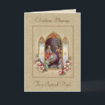 Christmas Nativity of Jesus Vintage Religious Holiday Card<br><div class="desc">This is a beautiful vintage image of the Holy Family, St. Joseph and the Blessed Mother with the Baby Jesus. It was published in the book Le livre d'heures de la reine Anne de Bretagne in 1861 All text and fonts can be modified.</div>