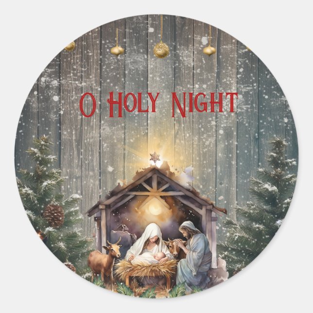 Christmas Nativity Peaceful  Wishes Serenity Classic Round Sticker (Front)