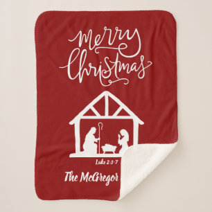 Christmas Nativity Red Family Name Typography Sherpa Blanket