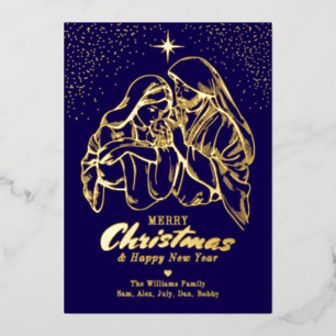 Christmas Nativity Religious Elegant Family Photo Foil Holiday Card