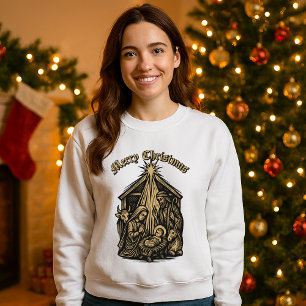 Christmas Nativity Retro Medieval Woodcut Sweatshirt